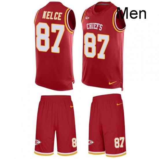 Men Nike Kansas City Chiefs 87 Travis Kelce Limited Red Tank Top Suit NFL Jersey